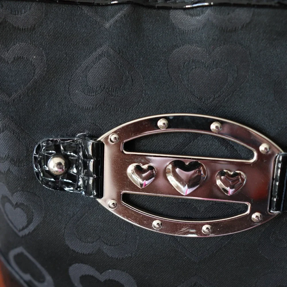 Black Hearts Pattern Y2K Crocodile Crossbody Shoulder Bag‎ Silver Buckle Vintage